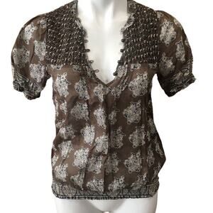 Joie Women's Blouse Size Small Smocked Boho Floral Top Sz S Short Sleeve top